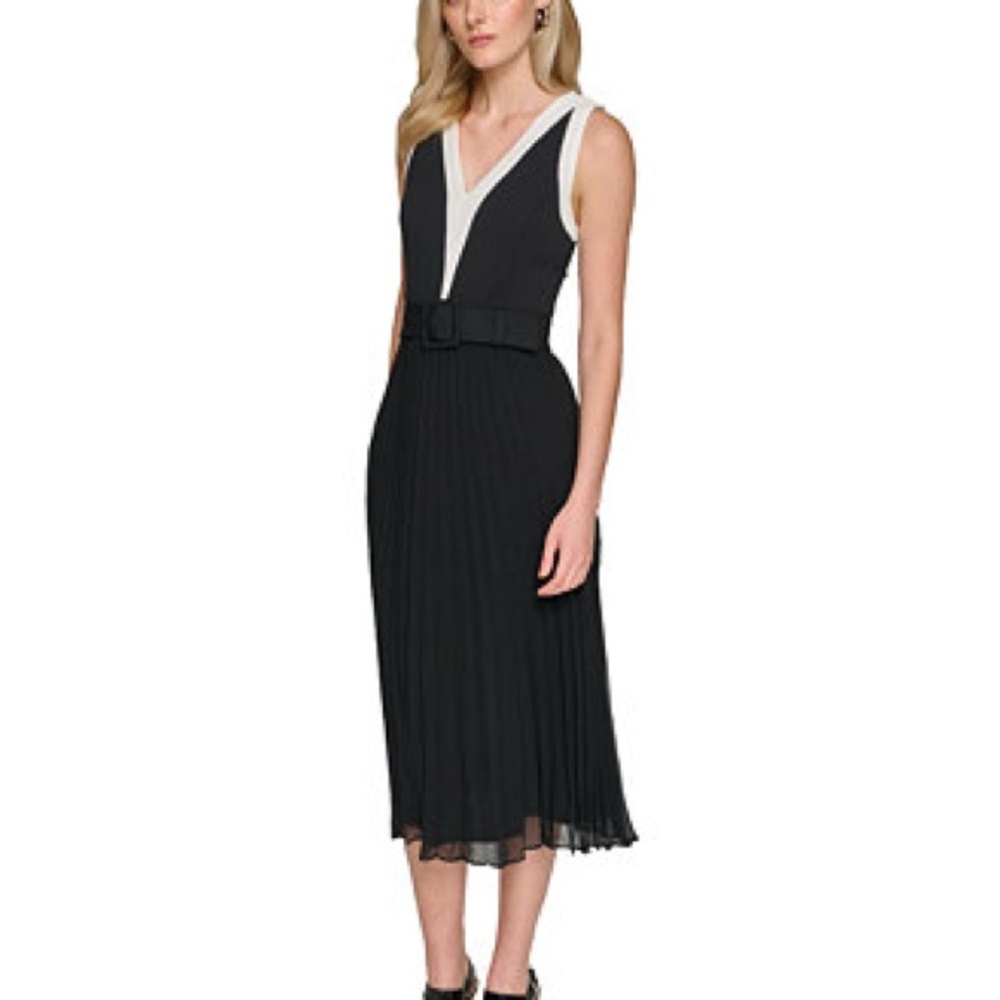 Karl Lagerfeld Paris Women’s Pleated Skirt Sleeveless Midi Dress